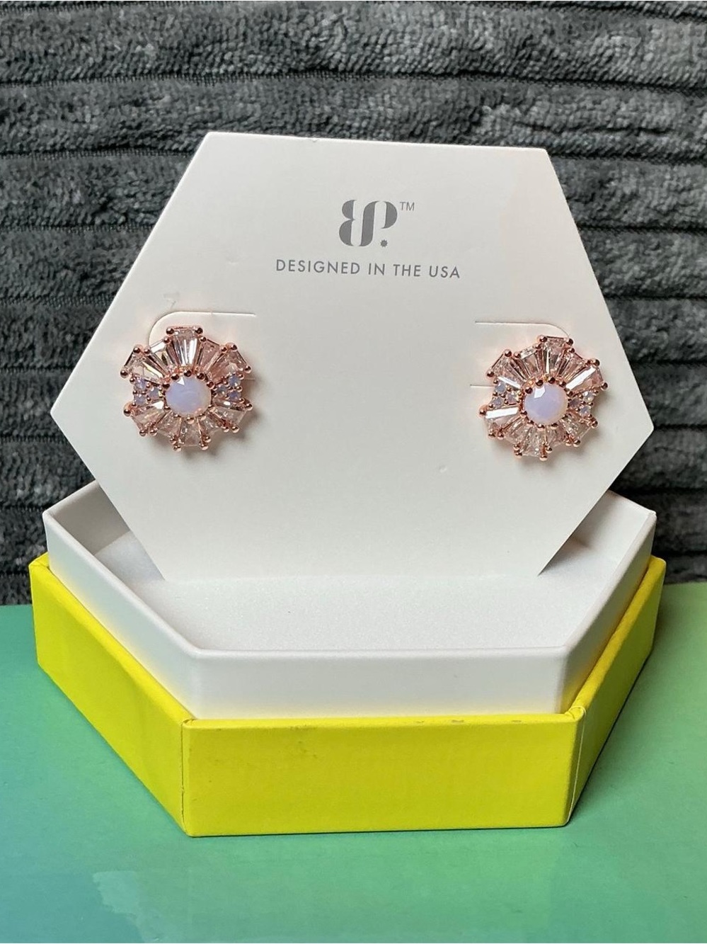 Rose Gold Floral Opal Stud Earrings - Designed in the USA